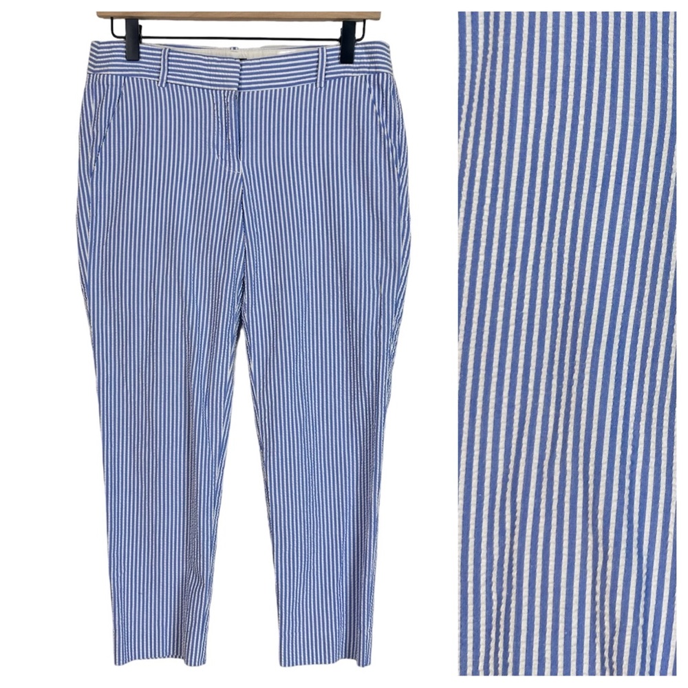 J Crew Seersucker Striped Crop Pant Size 2 Preppy Coastal Old Money Derby